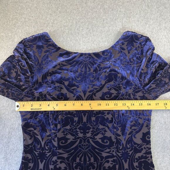 Ignite Evenings Size 10 Blue Velvet Burnout Dress Scoop Neck 3/4 Sleeves V-Back - Picture 8 of 14
